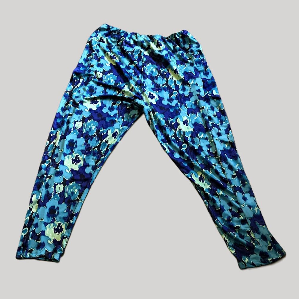 Zone Pro Active Pants Women's 2X Blue Floral Leggings w/ Cell Phone Pocket!